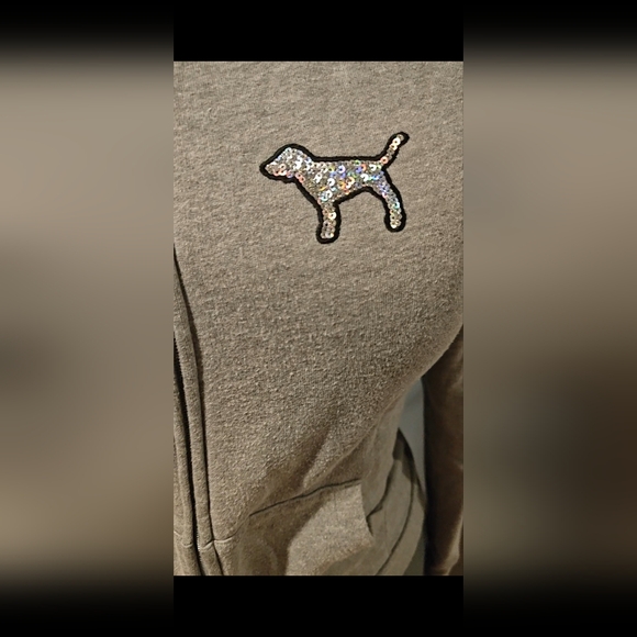 PINK Victoria's Secret Sequin Bling Sleeve Gray Hoodie Size Small *NO STRING* - Picture 8 of 13